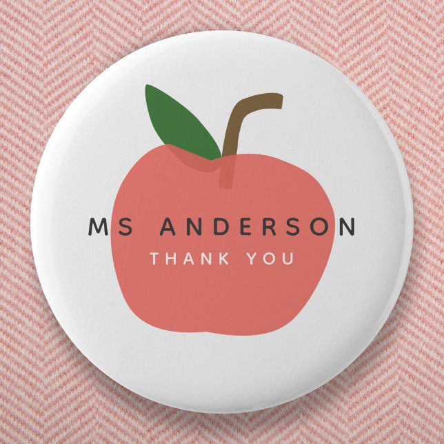 Apple Teacher | Modern Name Thank You Cute Fun 6 Cm Round Badge (Creator Uploaded)