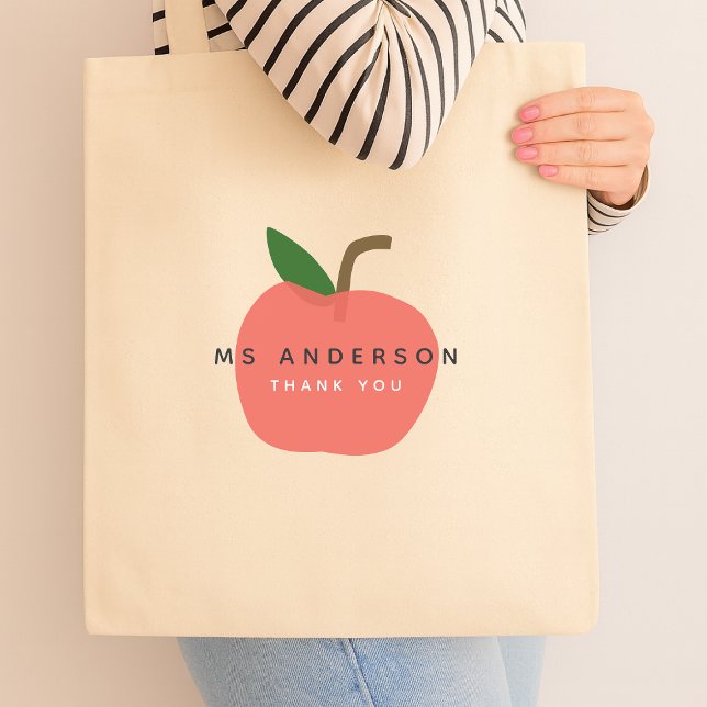 Apple Teacher | Modern Name Thank You Tote Bag (Creator Uploaded)
