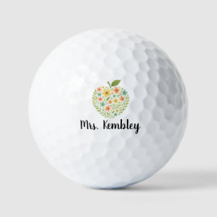 Apple Teacher name Personalised Floral Apple Golf Balls