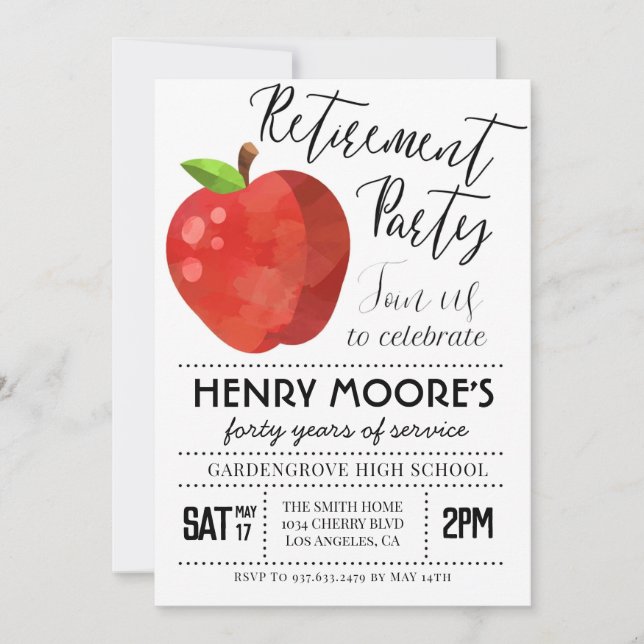 Apple Teacher Retirement Party Invitation (Front)