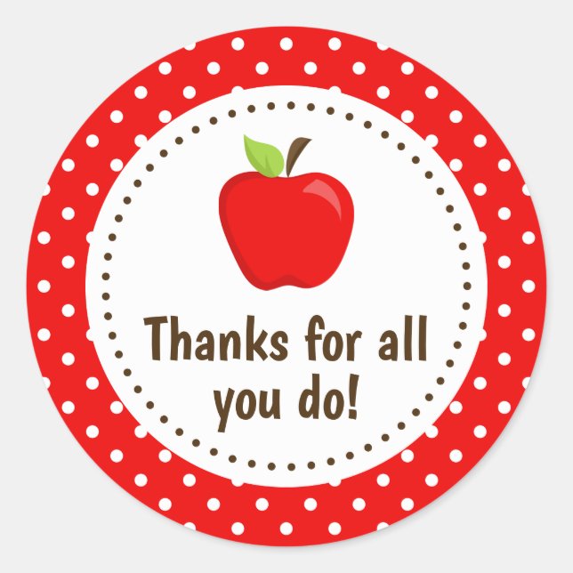 Apple Thank You Teacher Appreciation Red Spots Cla Classic Round Sticker (Front)