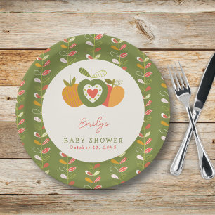 Apple Theme Fall Baby Shower Gender Neutral Green Paper Plate