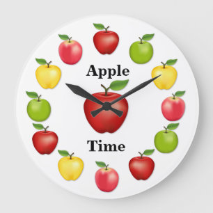 Apple Time, Delicious, Granny Smith, Pink Variety Large Clock