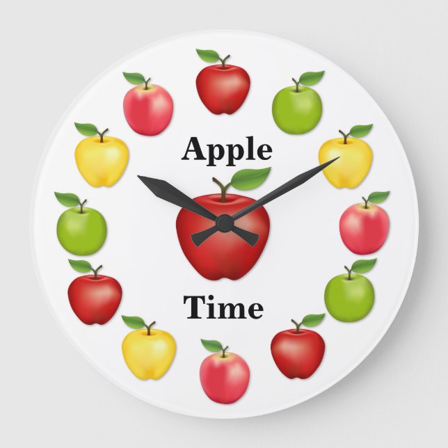 Apple Time, Delicious, Granny Smith, Pink Variety Large Clock (Front)