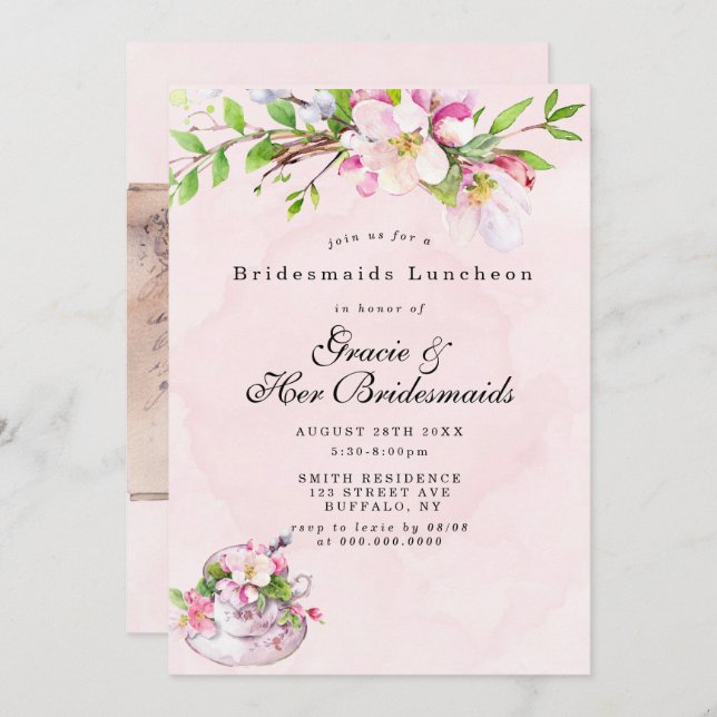 Apple Tree Blossoms Bridesmaids Luncheon Invites (Front/Back)