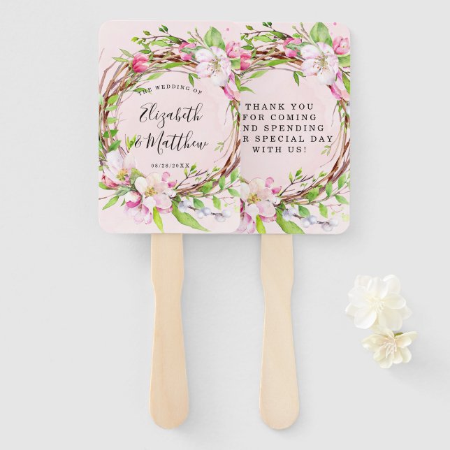 Apple Tree Blossoms Wedding Thank You Hand Fan (Front and Back)
