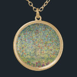 Apple Tree by Gustav Klimt, Vintage Art Nouveau Gold Plated Necklace<br><div class="desc">Apple Tree (1912) by Gustav Klimt is a vintage Victorian Era Symbolism fine art painting. A nature scene with an apple tree in an orchard on a farm with ripe fruit and apple blossoms. The floral garden is in full bloom with spring flowers. About the artist: Gustav Klimt (1862-1918) was...</div>