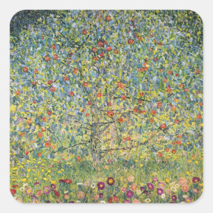 Apple Tree by Gustav Klimt, Vintage Art Nouveau Square Sticker