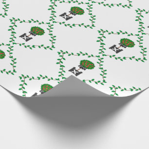 Apple Tree Topiary Ivy Vine Red Black  Wrapping Pa Paper