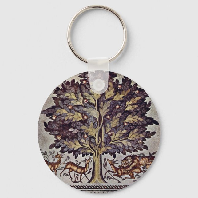 Apple Tree With Gazelles And Lions Key Ring (Front)