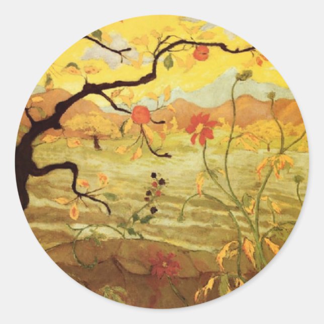 Apple Tree with Red Fruit Classic Round Sticker (Front)
