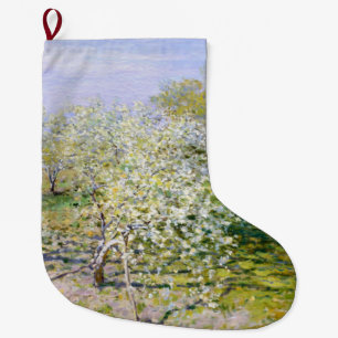 Apple Trees in Bloom (by Claude Monet) Large Christmas Stocking