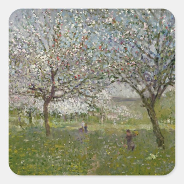 Apple Trees in Flower Square Sticker (Front)