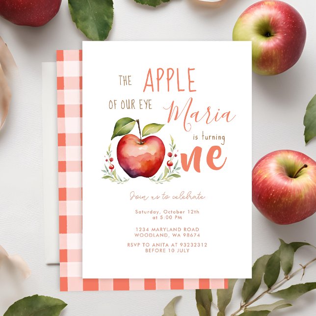 Apple Watercolor first birthday Invitation (Creator Uploaded)