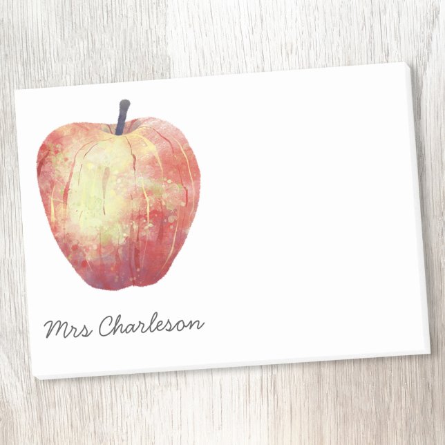 Apple Watercolor Personalised Post-it Notes (Watercolor apple personalized name post it notes)