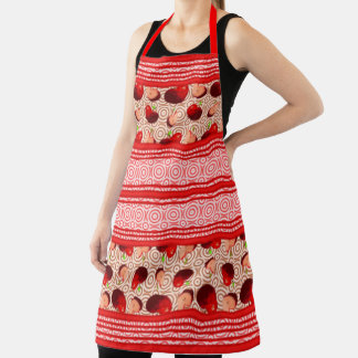 Apple Watercolor Stripes and Circles Lipstick Red Apron