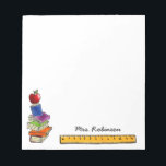 Apple with Book Stack Add Name 5.5 x 6 Notepad<br><div class="desc">Personalise these notes featuring a colourful stack of books with an apple on top and a ruler with name above.  Great gift for a teacher!</div>
