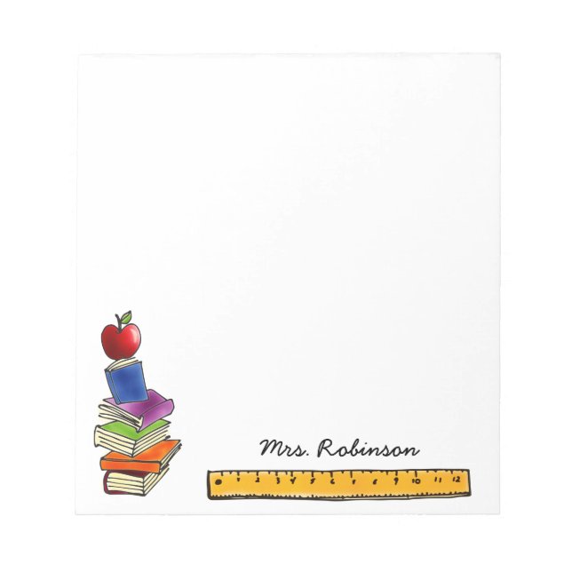 Apple with Book Stack Add Name 5.5 x 6 Notepad (Front)