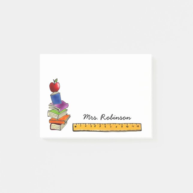 Apple with Book Stack Personalised Post-it Notes (Front)
