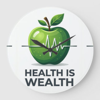 Apple with Heartbeat Pulse and Health is Wealth Large Clock