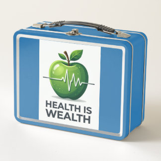 Apple with Heartbeat Pulse and Health is Wealth Metal Lunch Box