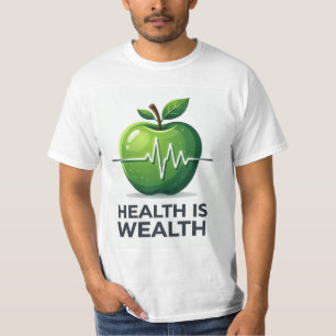 Apple with Heartbeat Pulse and Health is Wealth T-Shirt
