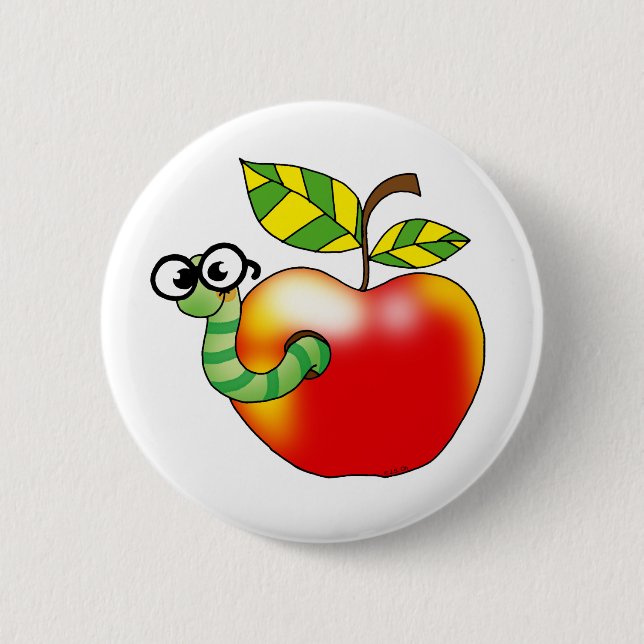 Apple & Worm, back to school 6 Cm Round Badge (Front)