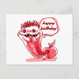 apple worm cartoon happy birthday postcard