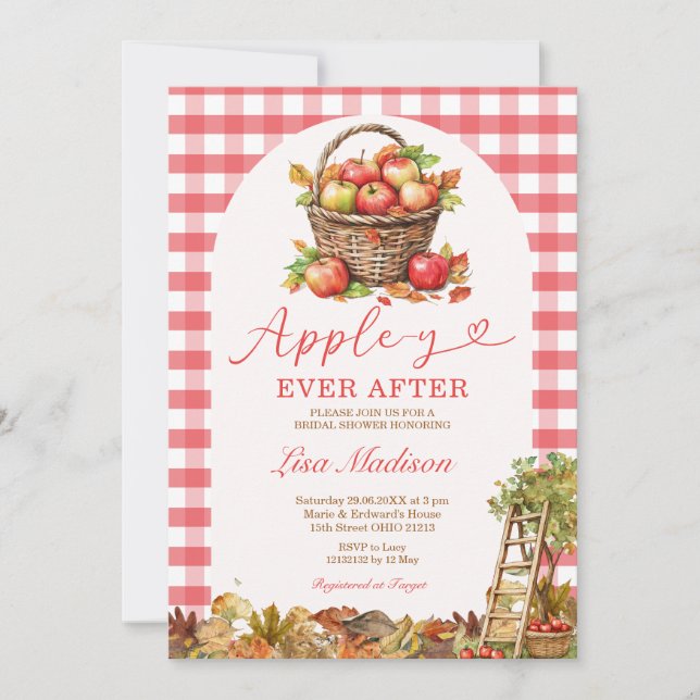 Apple-y Ever After Orchard Red Plaid Bridal Shower Invitation (Front)