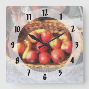 Apples and Bananas in Basket Square Wall Clock