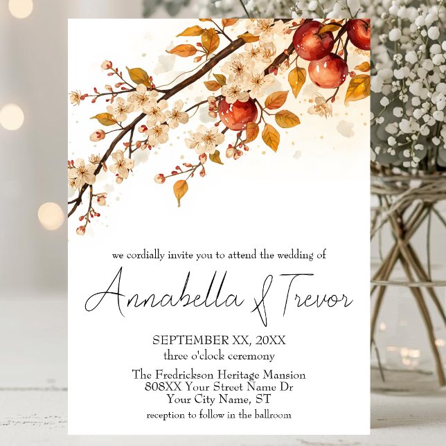 Apples and Blossoms Autumn Wedding Invitation (Creator Uploaded)