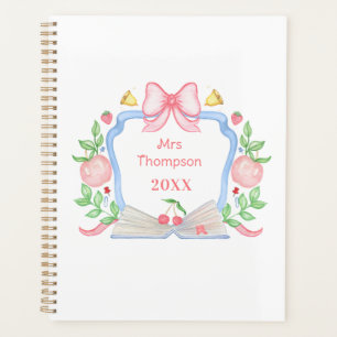 Apples and Book School Crest   Teacher Planner