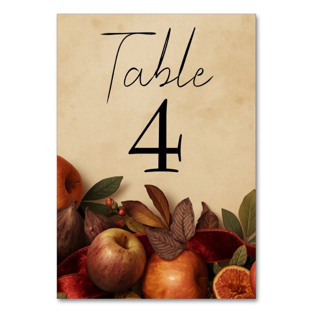 Apples and Figs Rustic Autumn Wedding Table Number (Front)