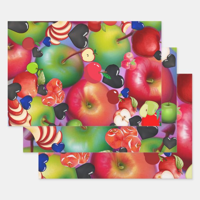 Apples and hearts                      wrapping paper sheet (Set)