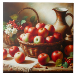 Apples Blossoms and Pottery Still Life Painting Tile