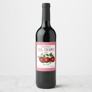 Apples Fruit Summer Harvest Gingham Wine Label