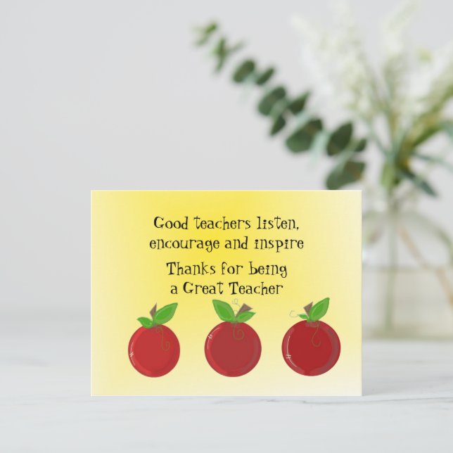 Apples Great Teacher Thank You Postcard (Standing Front)