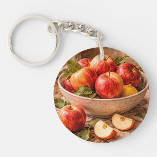 Apples in Rustic Bowl a Classic Still Life Key Ring