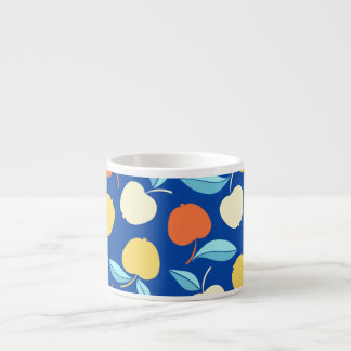 Apples leaves, blue background, seamless pattern. espresso cup