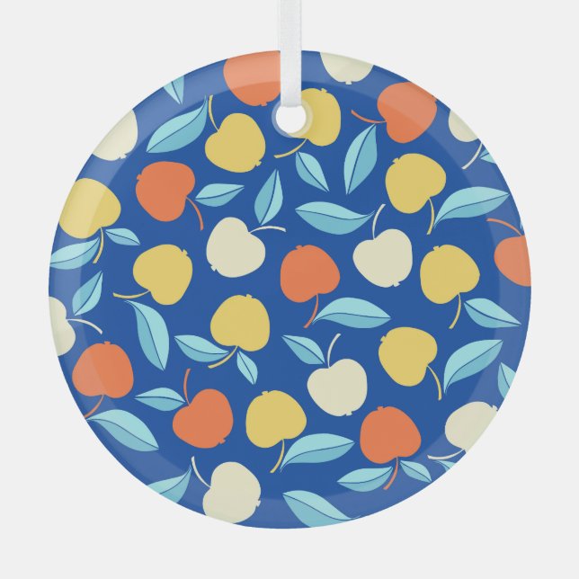 Apples leaves, blue background, seamless pattern. glass tree decoration (Front)