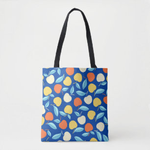 Apples leaves, blue background, seamless pattern. tote bag