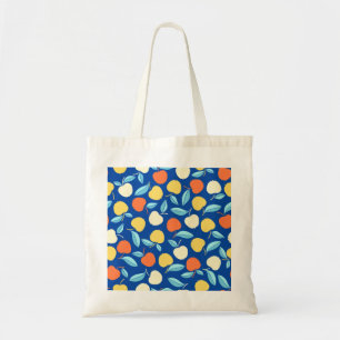 Apples leaves, blue background, seamless pattern. tote bag