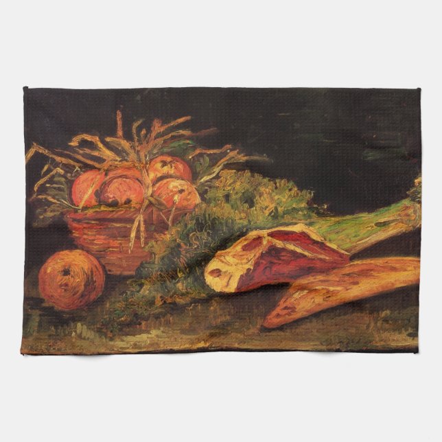 Apples, Meat and a Roll by Vincent van Gogh Tea Towel (Horizontal)