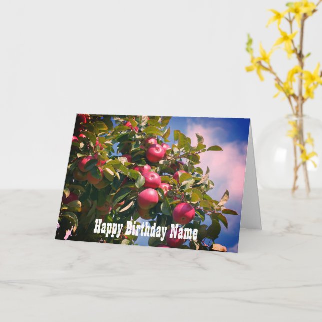 Apples On Tree Nature Personalised Birthday  Card (Yellow Flower)