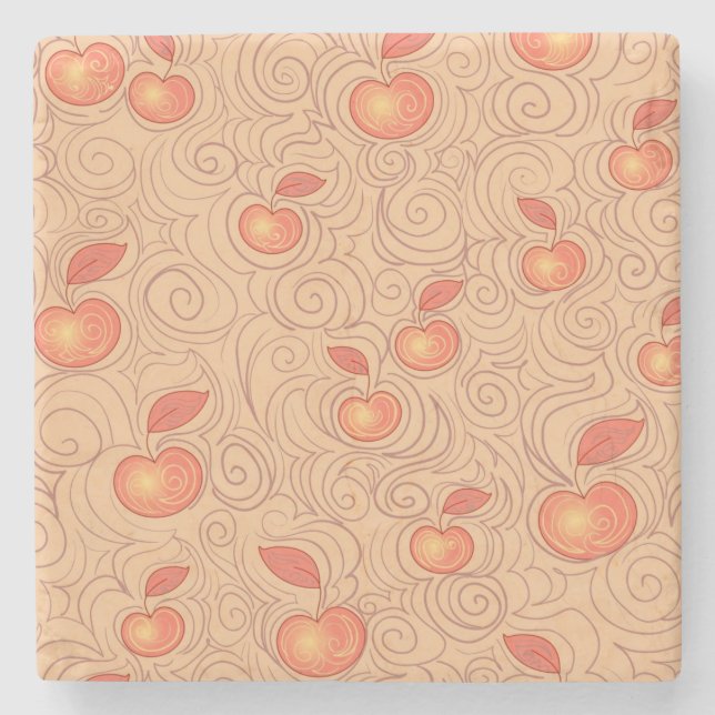 Apples Pattern Stone Coaster (Front)