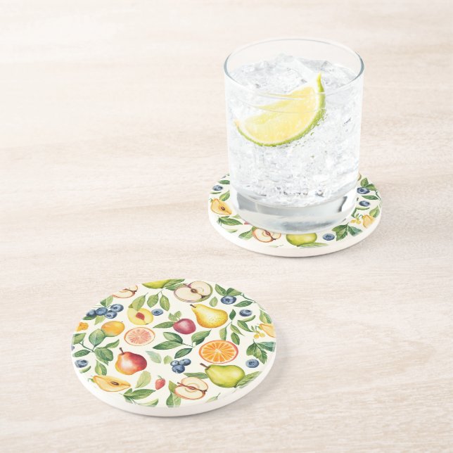 Apples Pears Blueberries Oranges Fruits Coaster (Side)