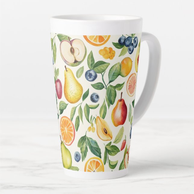 Apples Pears Blueberries Oranges Fruits Latte Mug (Right Angle)