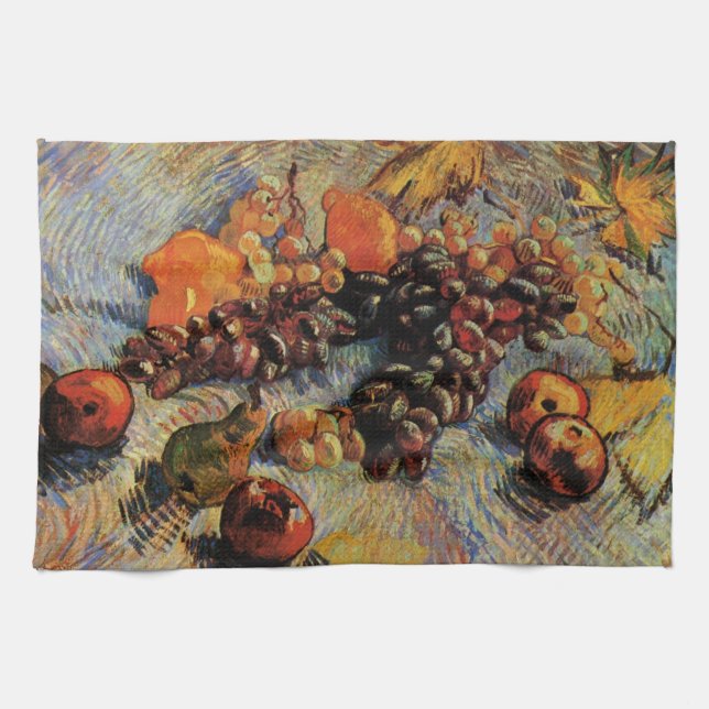 Apples, Pears, Lemons, Grapes by Vincent van Gogh Tea Towel (Horizontal)