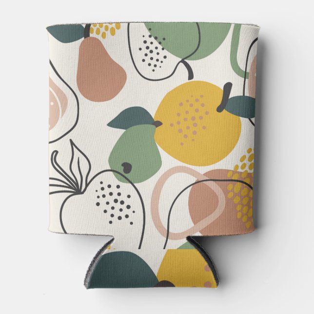Apples Pears: Vintage Hand-Drawn Pattern. Can Cooler (Front)