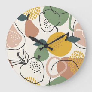 Apples Pears: Vintage Hand-Drawn Pattern. Large Clock